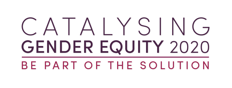 Catalysing Gender Equity 2020 logo with the tagline “Be part of the solution”.