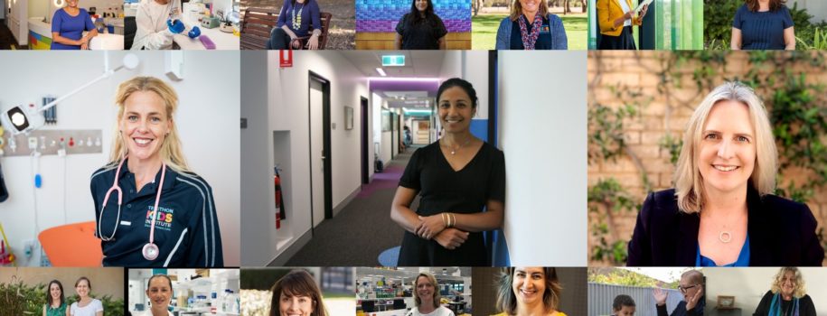 A collage of portraits of health researchers (all women).