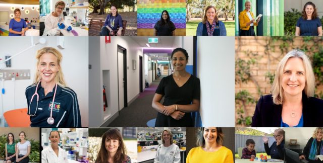 A collage of portraits of health researchers (all women).
